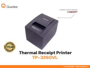 เครื่องพิมพ์ใบเสร็จ Codesoft TP-3260VL มุมหน้า แสดงช่องพิมพ์ใบเสร็จ Auto Cutter ปุ่มควบคุม Thermal 80mm ใช้งานง่าย รับประกัน 1 ปี - Quedee
