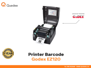 เครื่องพิมพ์บาร์โค้ด Godex EZ120 เปิดฝาแสดงโครงสร้างภายใน หัวพิมพ์ Kyocera Japan รองรับ Thermal Transfer และ Direct Thermal - Quedee
